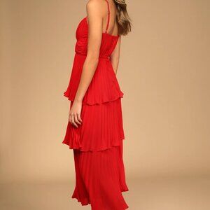 Lulu's Cascading Crush Tiered Bustier Midi Dress - Red